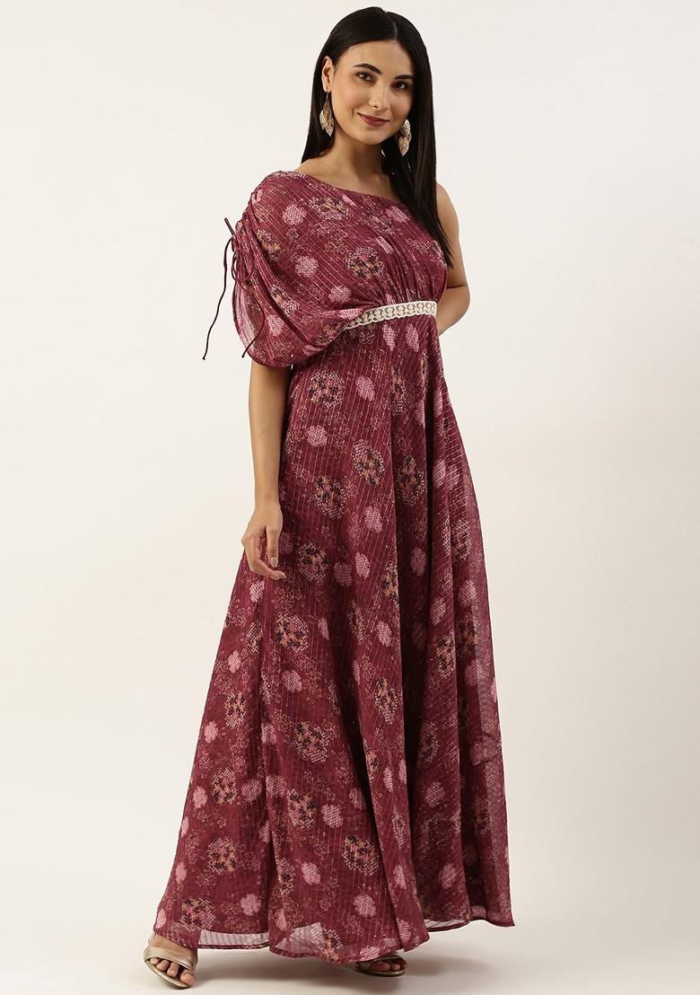 Purple Floral Embroidered Georgette Tunic