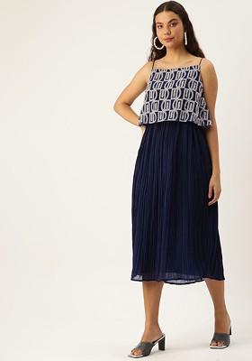 Navy Blue Ethnic Motifs Georgette Tunic