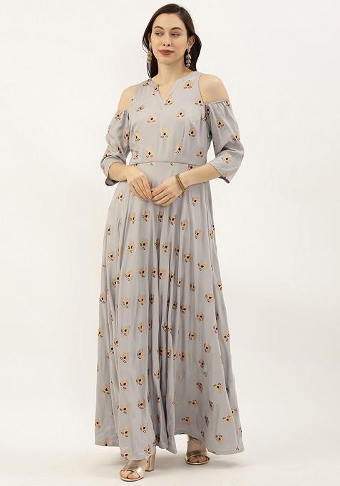 Grey Foil Print Poly Blend Tunic