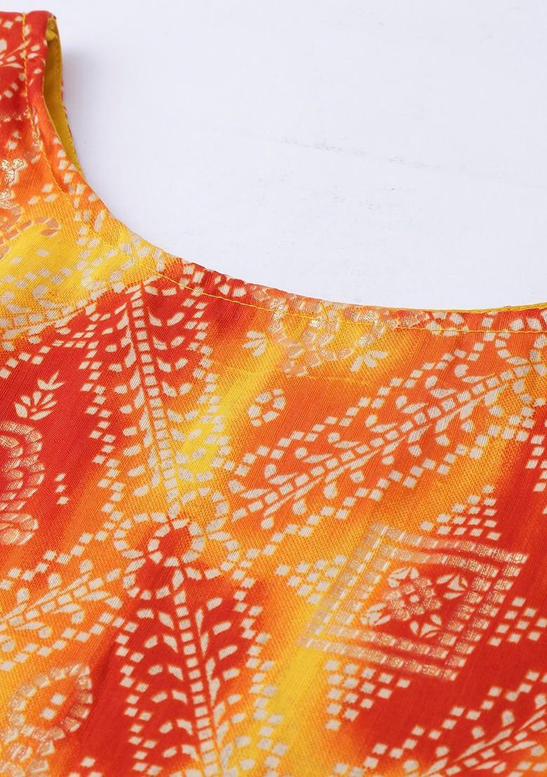 Yellow Foil Print Poly Blend Tunic