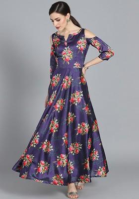 Navy Blue Printed Poly Blend Tunic