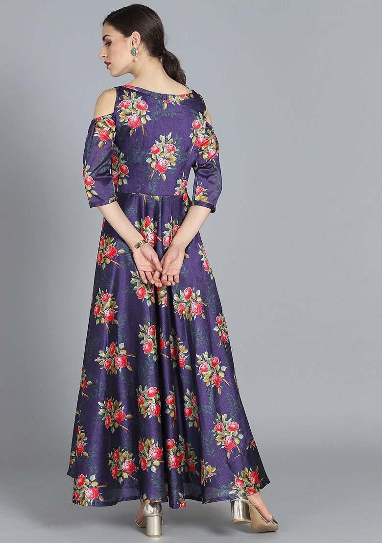 Navy Blue Printed Poly Blend Tunic