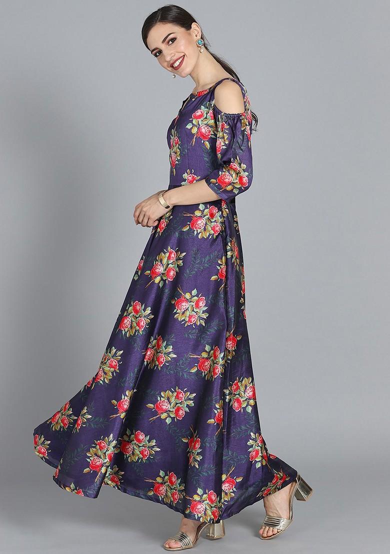 Navy Blue Printed Poly Blend Tunic