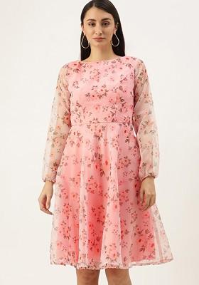 Pink Floral Print Poly Blend Tunic