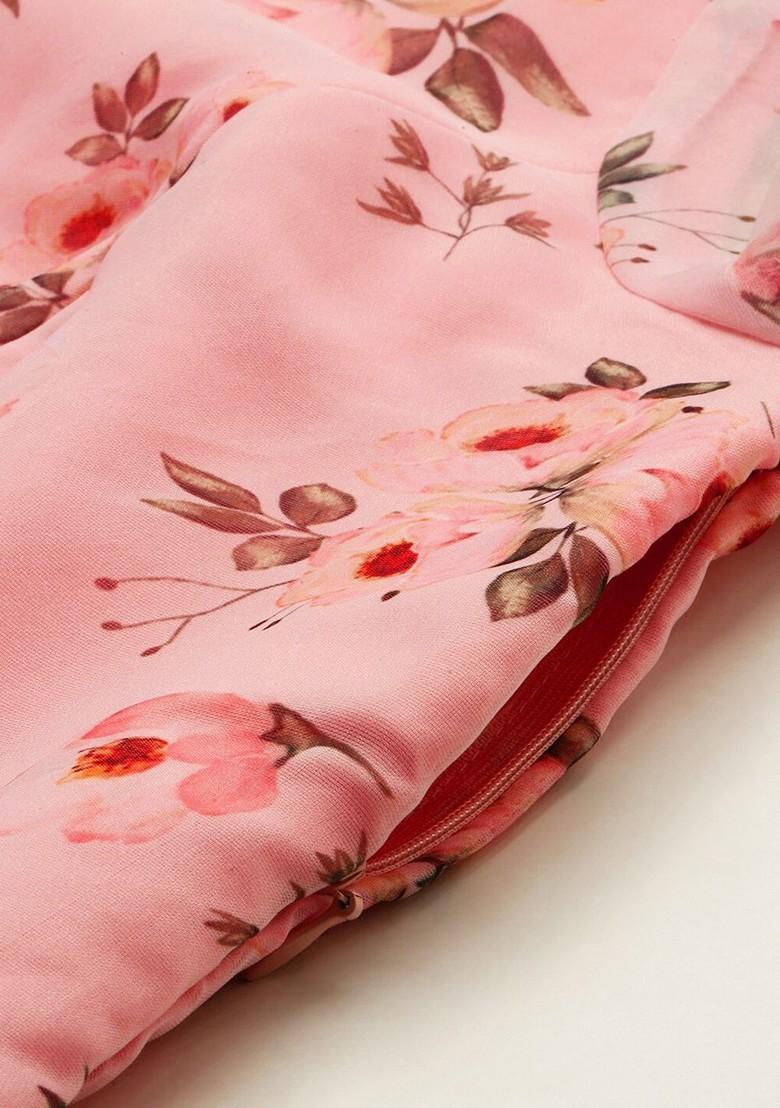 Pink Floral Print Poly Blend Tunic