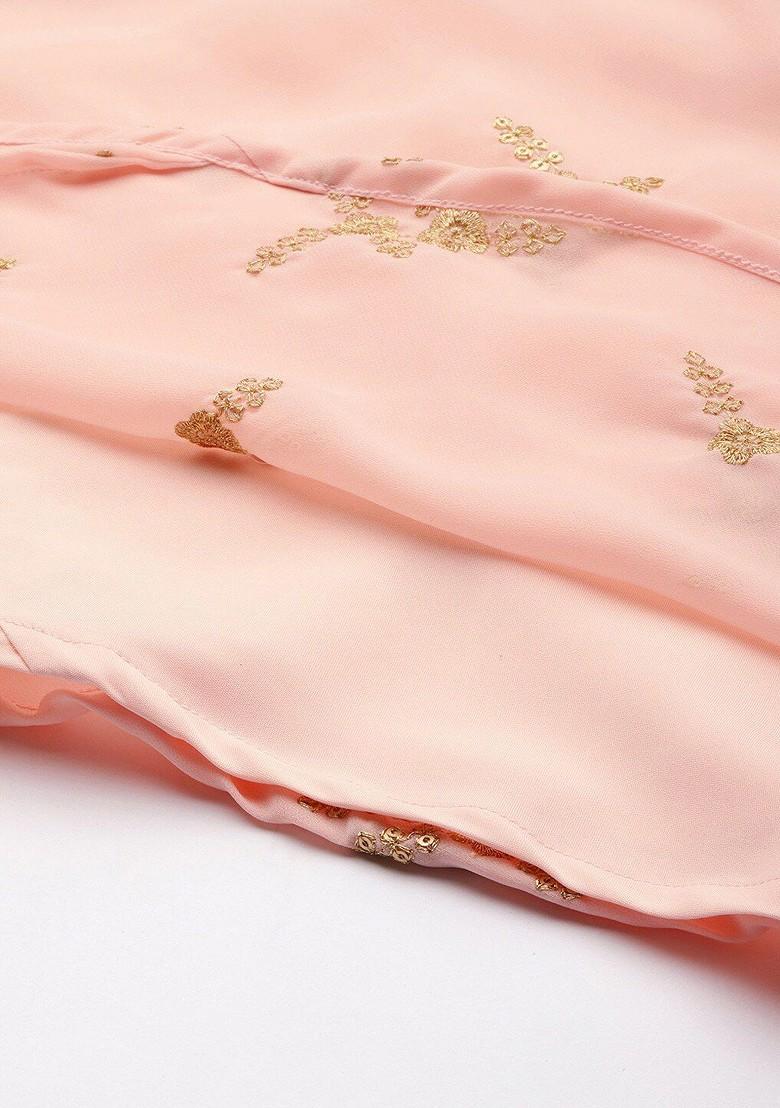 Peach Floral Print Poly Blend Tunic