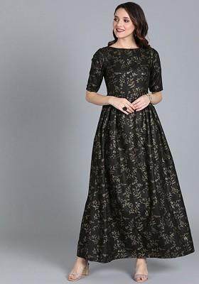 Black Floral Print Poly Blend Tunic