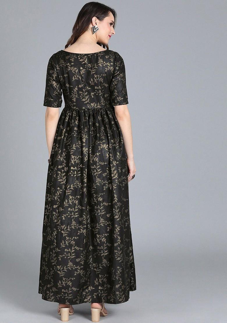 Black Floral Print Poly Blend Tunic