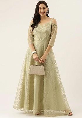 Green Embroidered Poly Blend Tunic