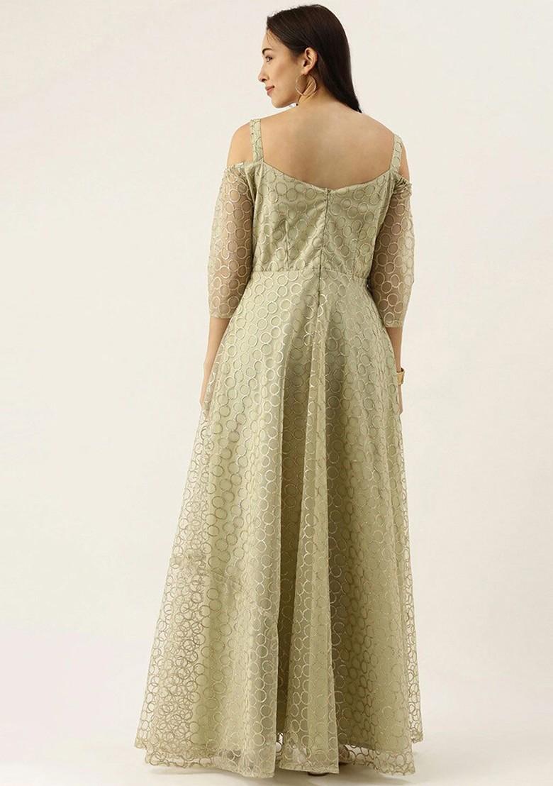 Green Embroidered Poly Blend Tunic