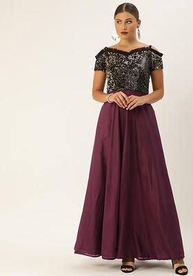 Purple Sequin Embroidered Poly Blend Tunic