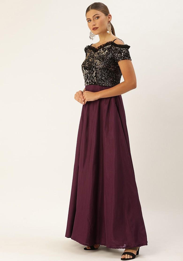 Purple Sequin Embroidered Poly Blend Tunic