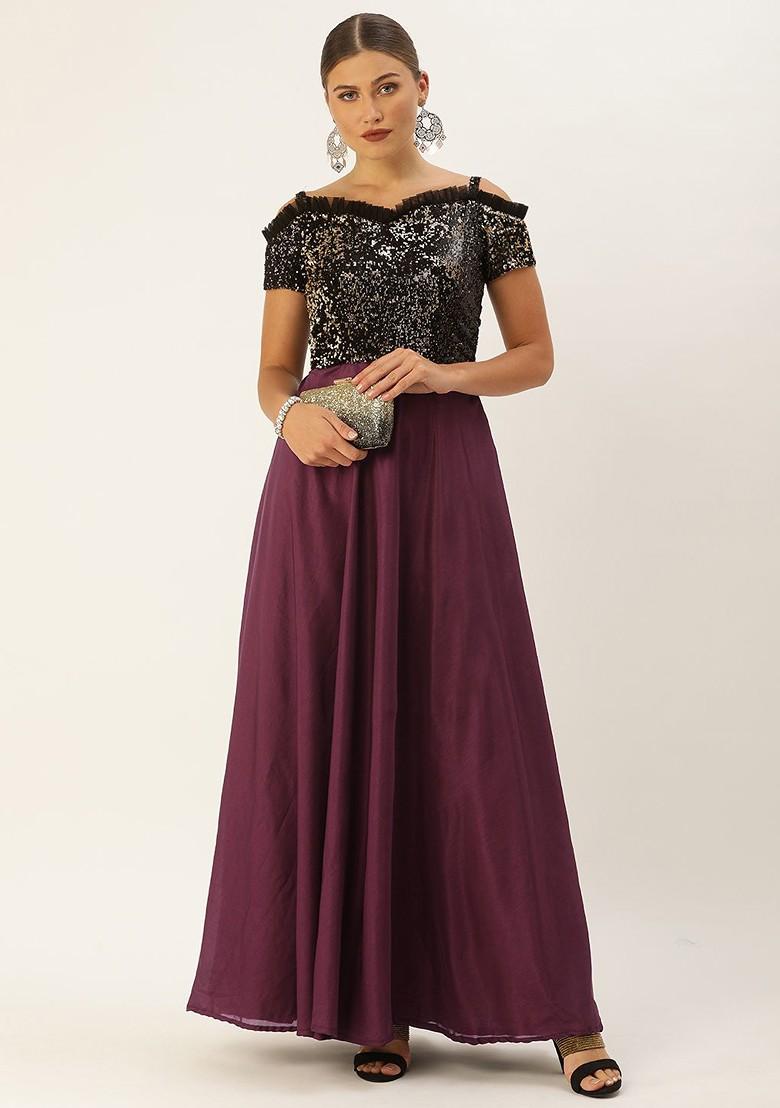 Purple Sequin Embroidered Poly Blend Tunic