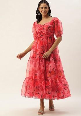 Pink Floral Print Poly Blend Tunic