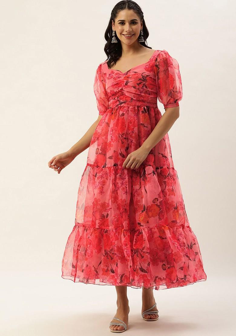 Pink Floral Print Poly Blend Tunic