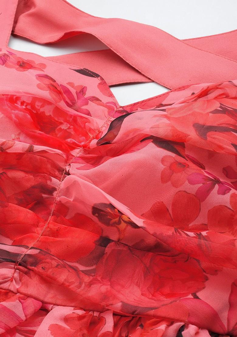 Pink Floral Print Poly Blend Tunic