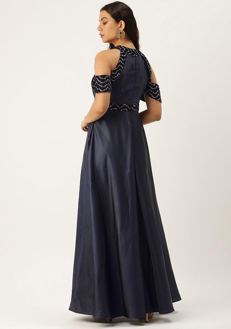 Blue Sequin Embroidered Poly Blend Tunic