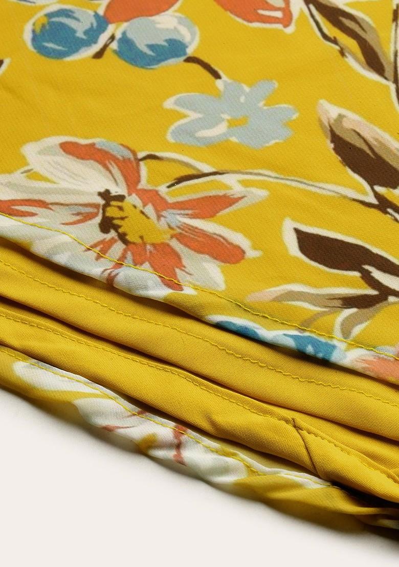 Yellow Floral Print Poly Blend Tunic