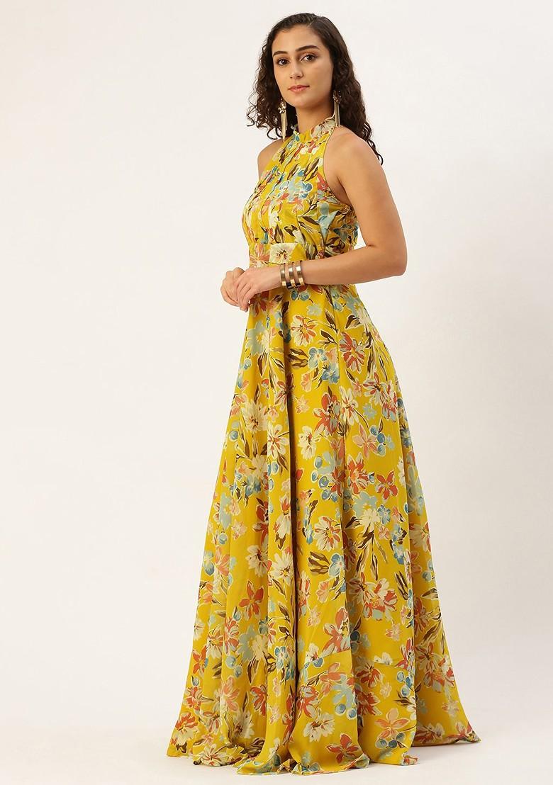 Yellow Floral Print Poly Blend Tunic