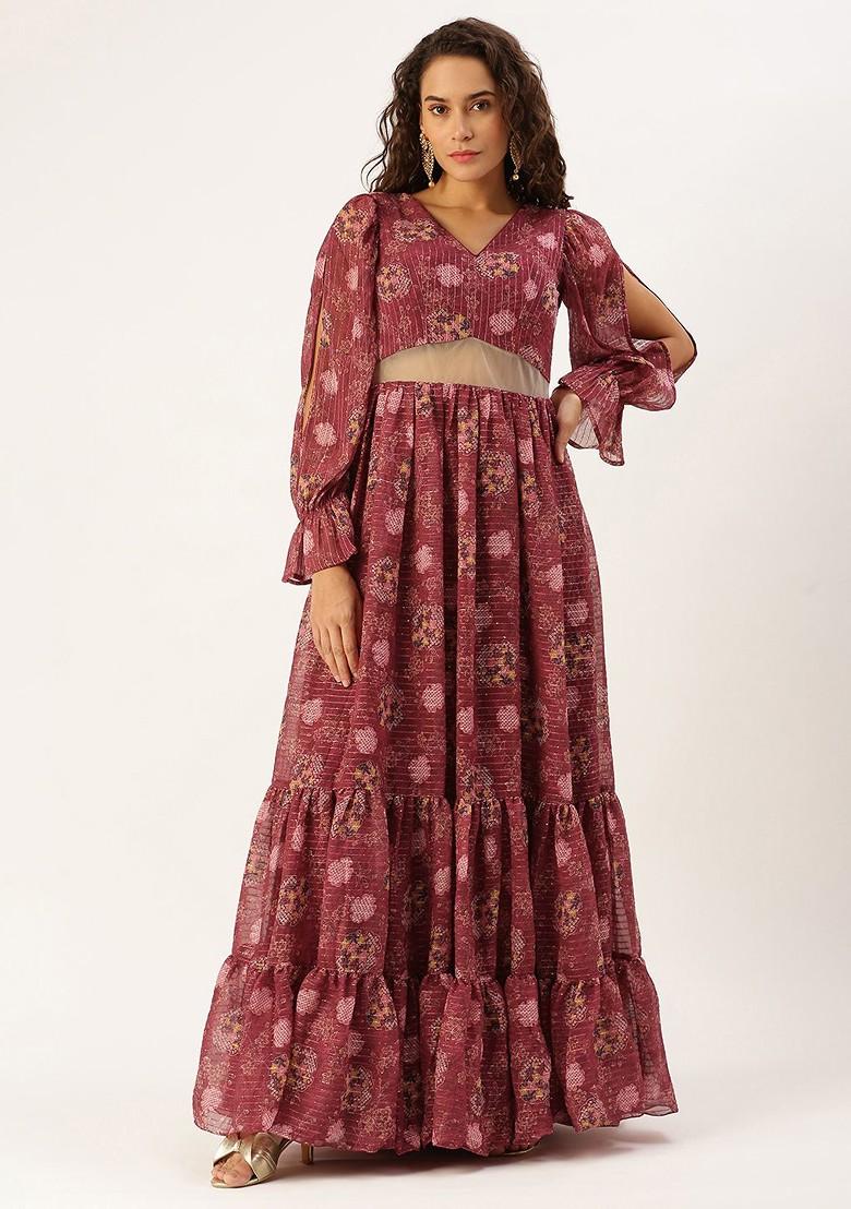 Red Floral Print Poly Blend Tunic