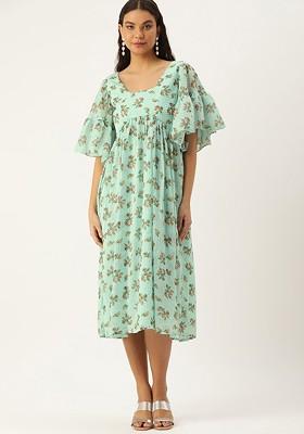 Sea Green Floral Print Georgette Tunic
