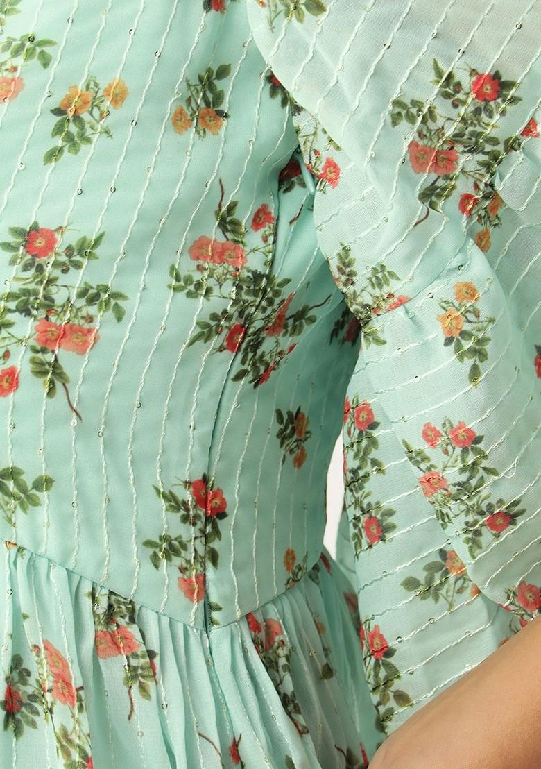 Sea Green Floral Print Georgette Tunic