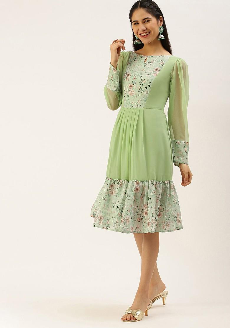 Green Floral Print Georgette Tunic