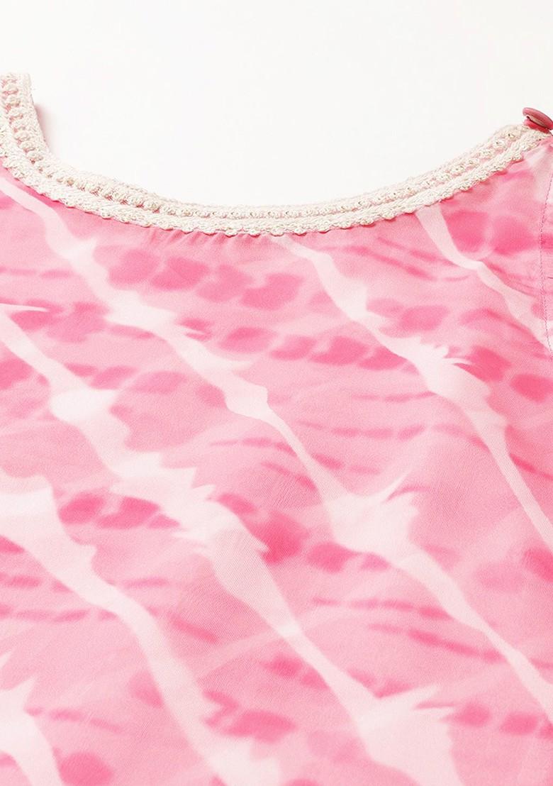 Pink Striped Print Poly Blend Tunic