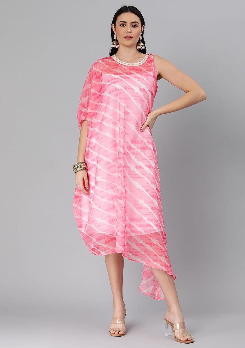 Pink Striped Print Poly Blend Tunic