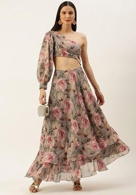 Grey Floral Embroidered Georgette Tunic