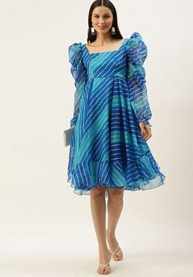 Blue Printed Poly Blend Tunic