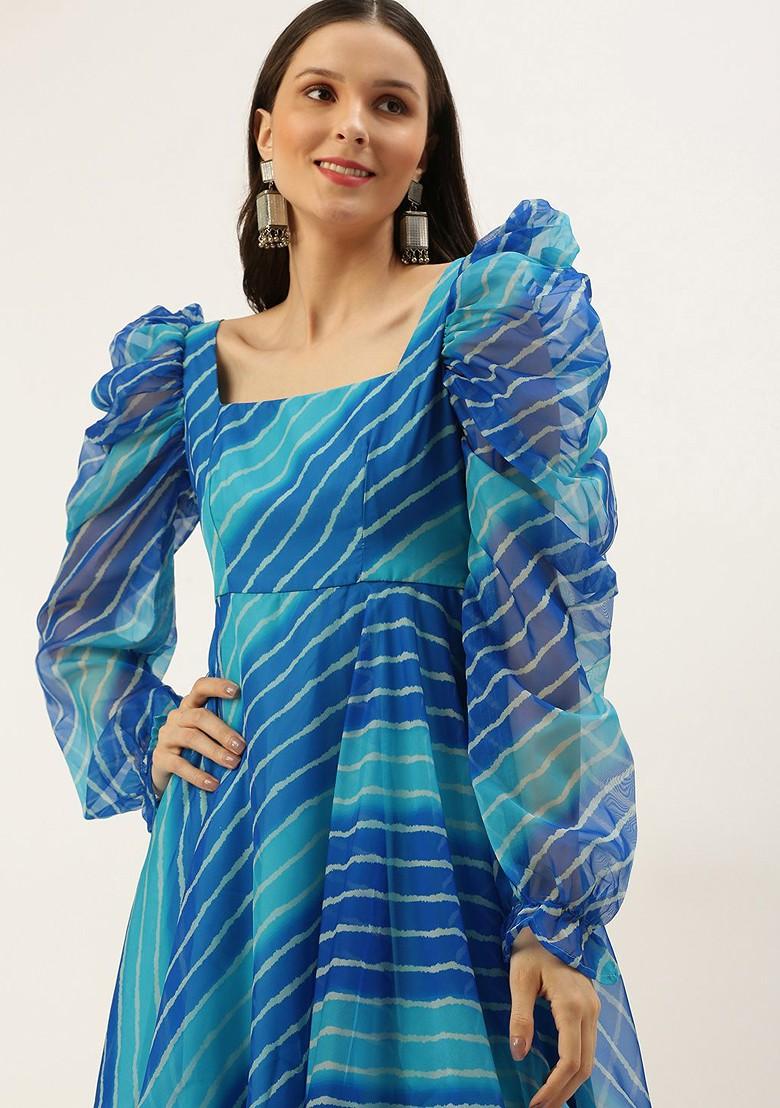 Blue Printed Poly Blend Tunic