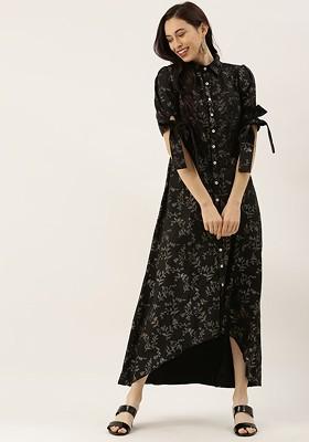 Black Printed Poly Blend Tunic