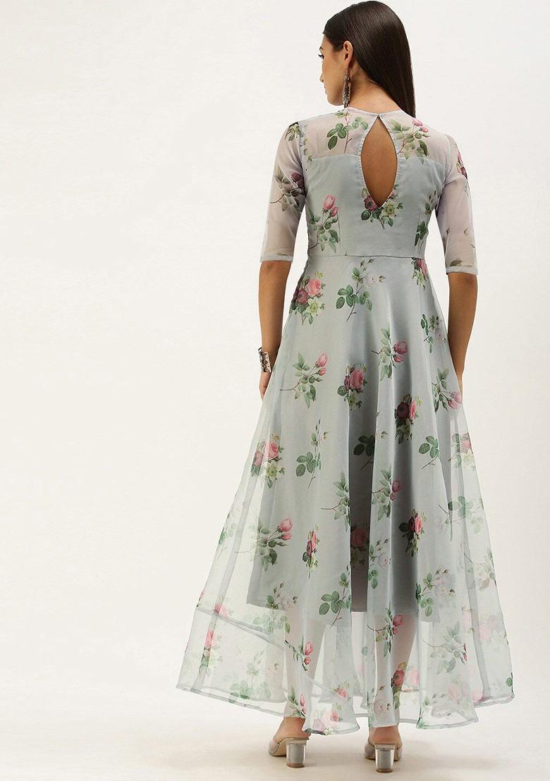 Grey Floral Print Poly Blend Tunic