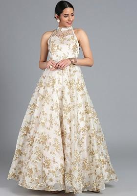 Off White Printed Poly Blend Tunic