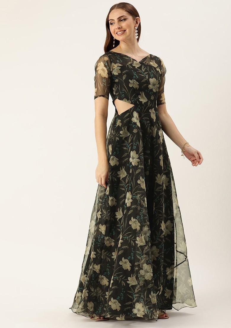 Black Floral Print Poly Blend Tunic