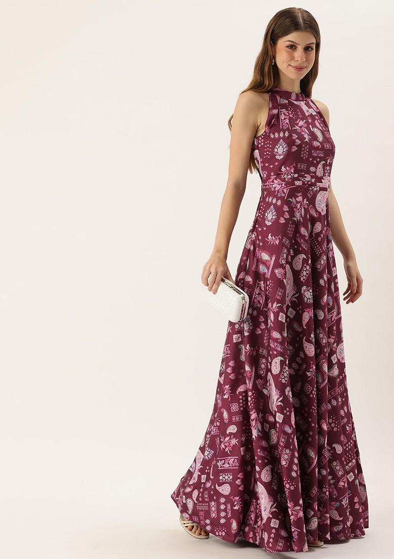 Maroon Ethnic Motifs Printed Poly Blend Tunic