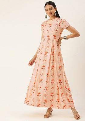 Peach Floral Print Poly Blend Tunic