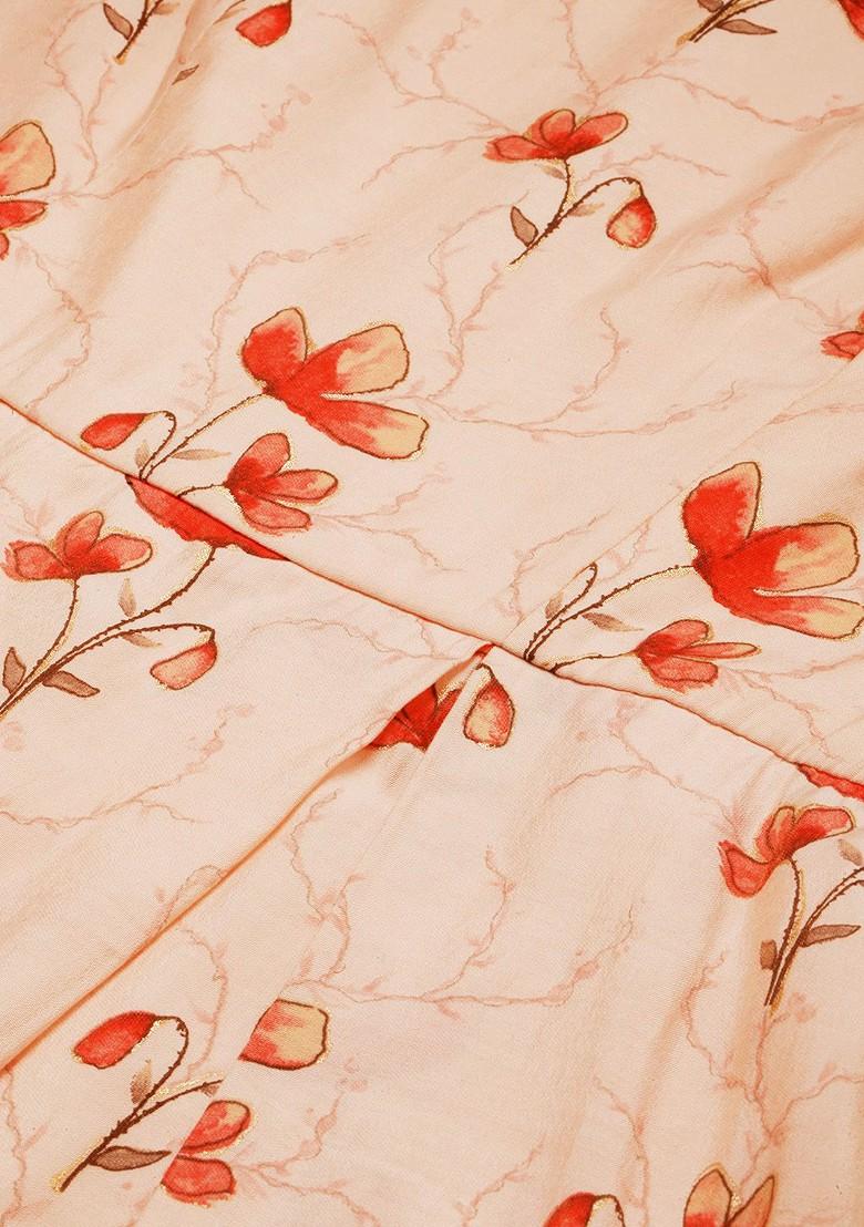 Peach Floral Print Poly Blend Tunic