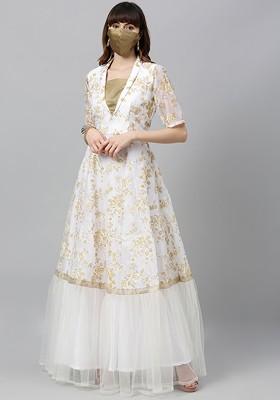 White Printed Poly Blend Tunic