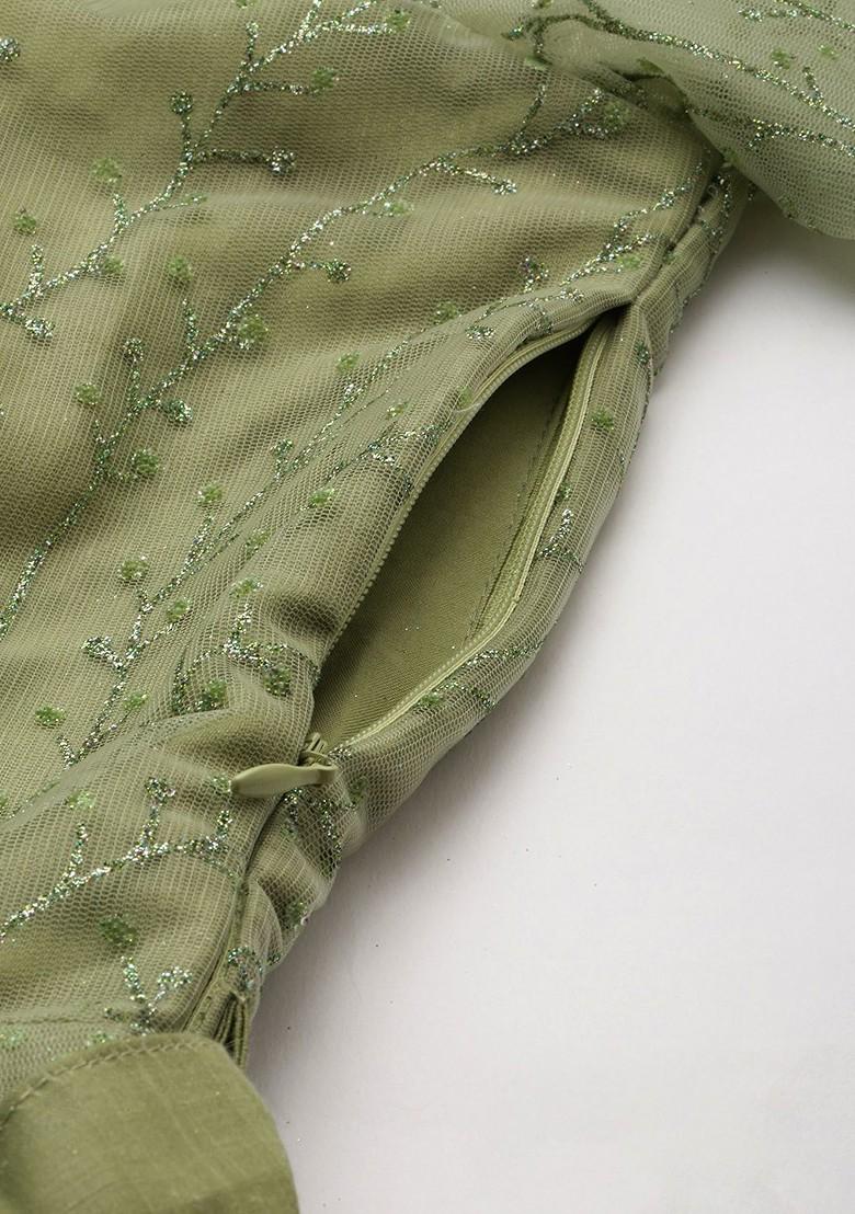 Green Foil Print Poly Blend Tunic