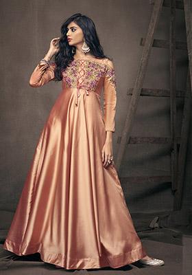 Peach Embroidered Silk Anarkali Kurta