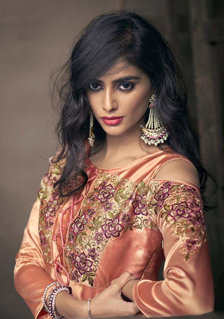 Peach Embroidered Silk Anarkali Kurta
