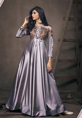 Grey Embroidered Silk Anarkali Kurta