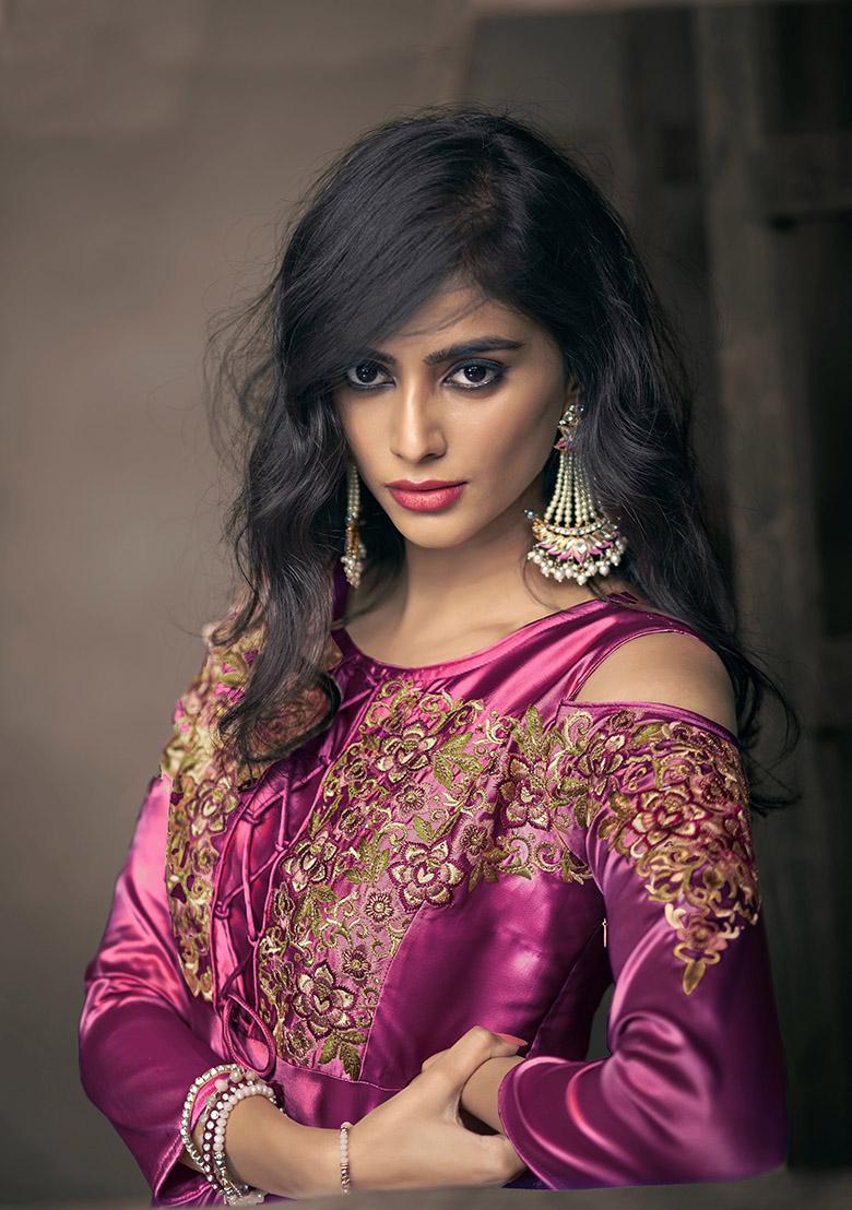 Magenta Pink Embroidered Silk Anarkali Kurta