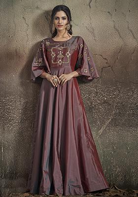 Mauve Embroidered Silk Anarkali Kurta