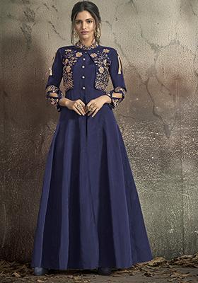 Blue Embroidered Silk Anarkali Kurta