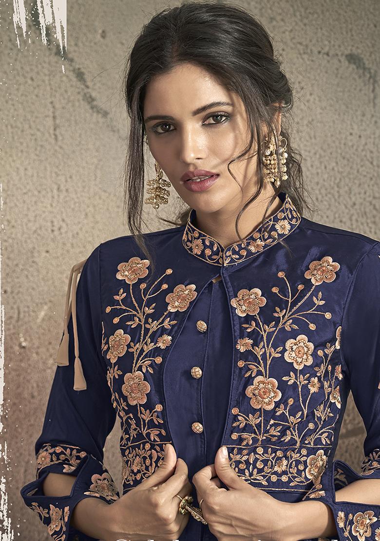 Blue Embroidered Silk Anarkali Kurta