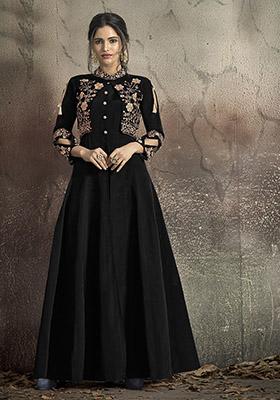 Black Embroidered Silk Anarkali Kurta