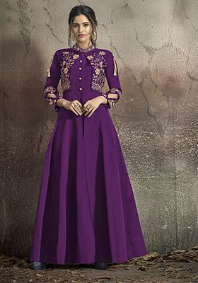 Purple Embroidered Silk Anarkali Kurta